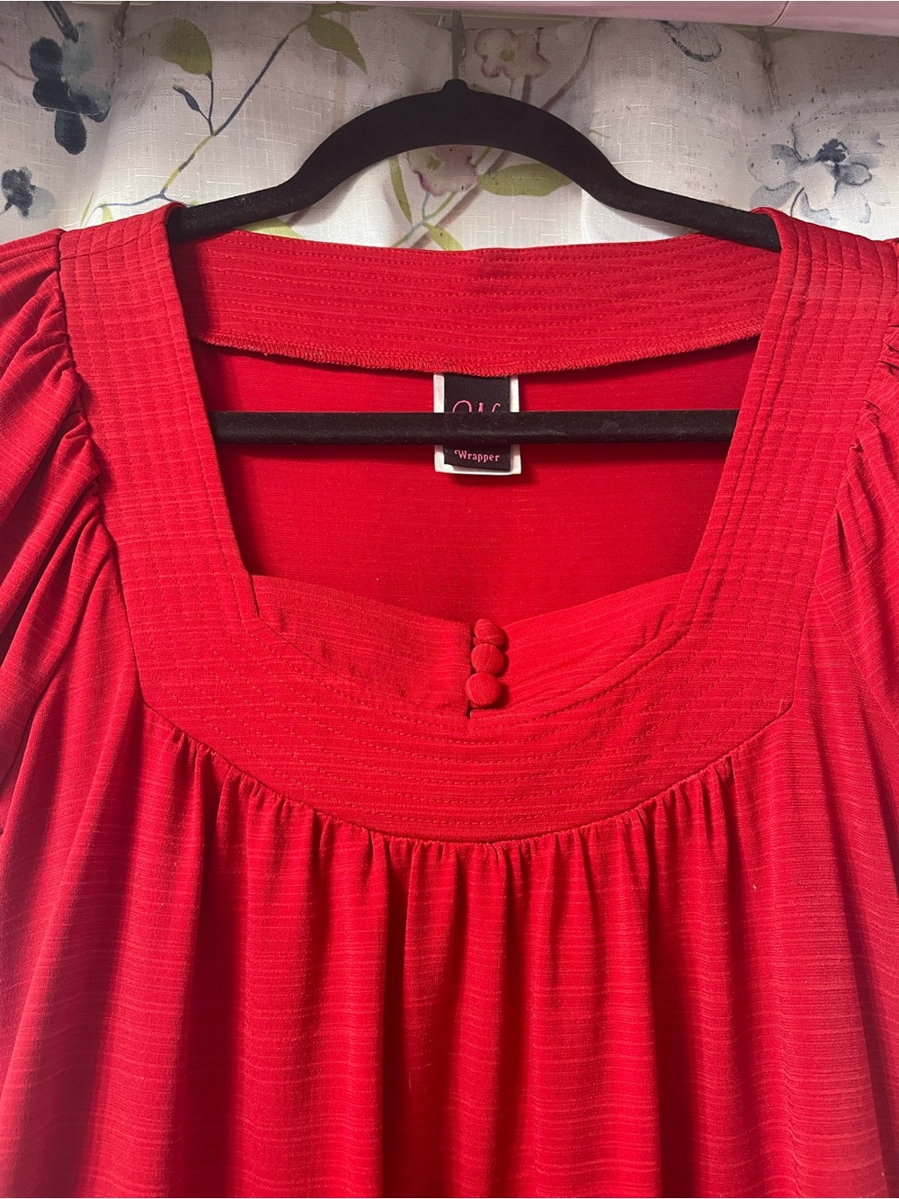 Wrapper Bright Red Square-Neck Tunic with Covered Buttons